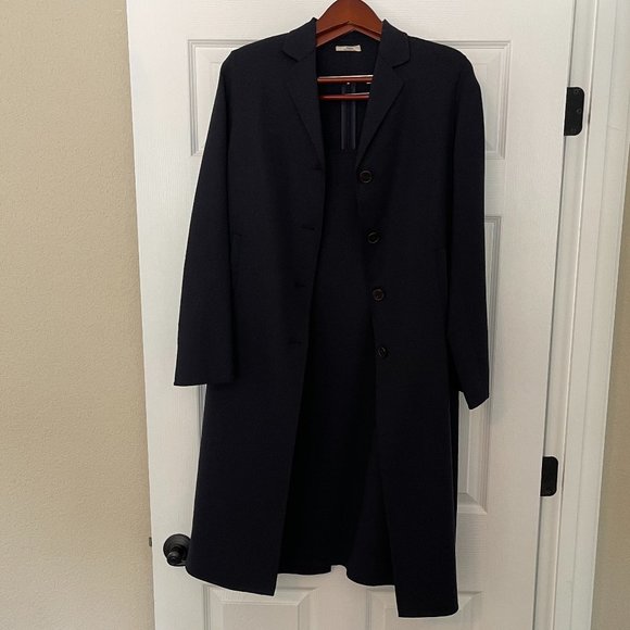 doppia Aline Shift Dress and Overcoat Ensemble - Size 8 - Navy Blue - Picture 5 of 6